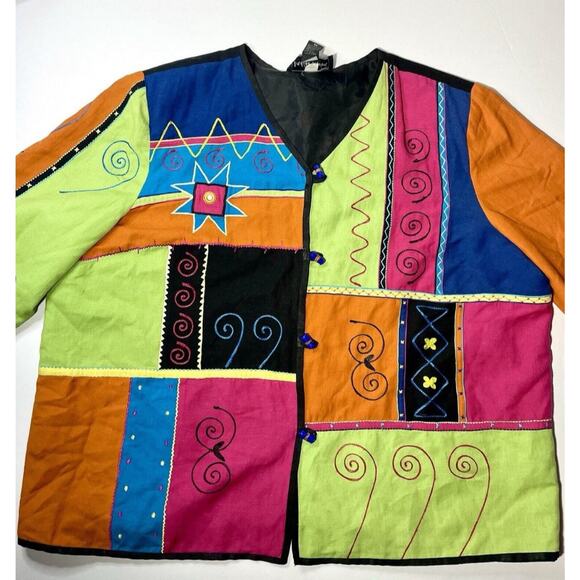 Vintage Indigo Moon Jacket 2X Lagenlook Boho Embroidered Patchwork Statement Top - Picture 5 of 5